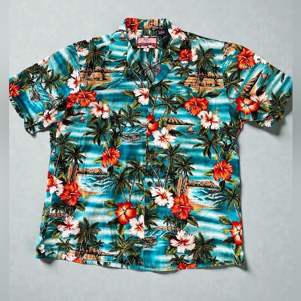 Tiki Hawaiian Tropical luau Floral vintage Men's Shirt-L